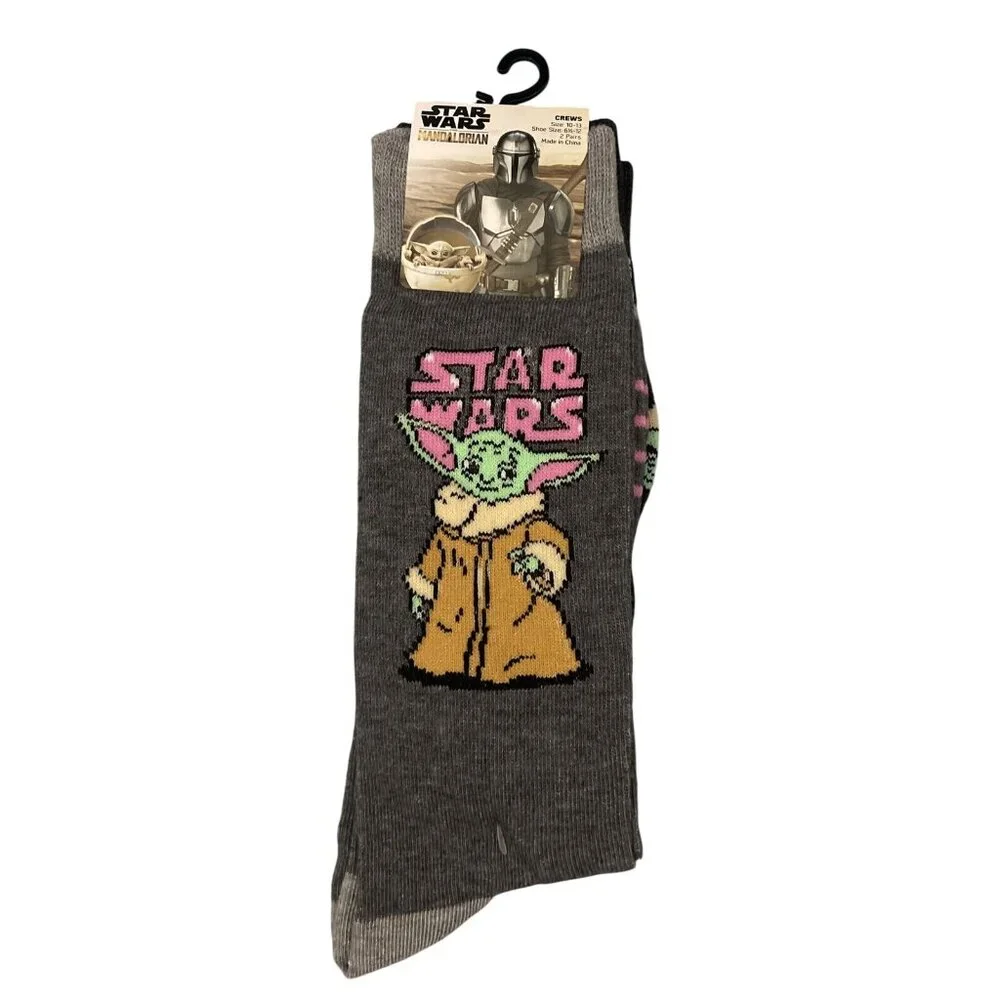 2 PAIR DISNEY Star Wars Adult Crew Socks Mandalorian Baby Yoda THE CHILD‎